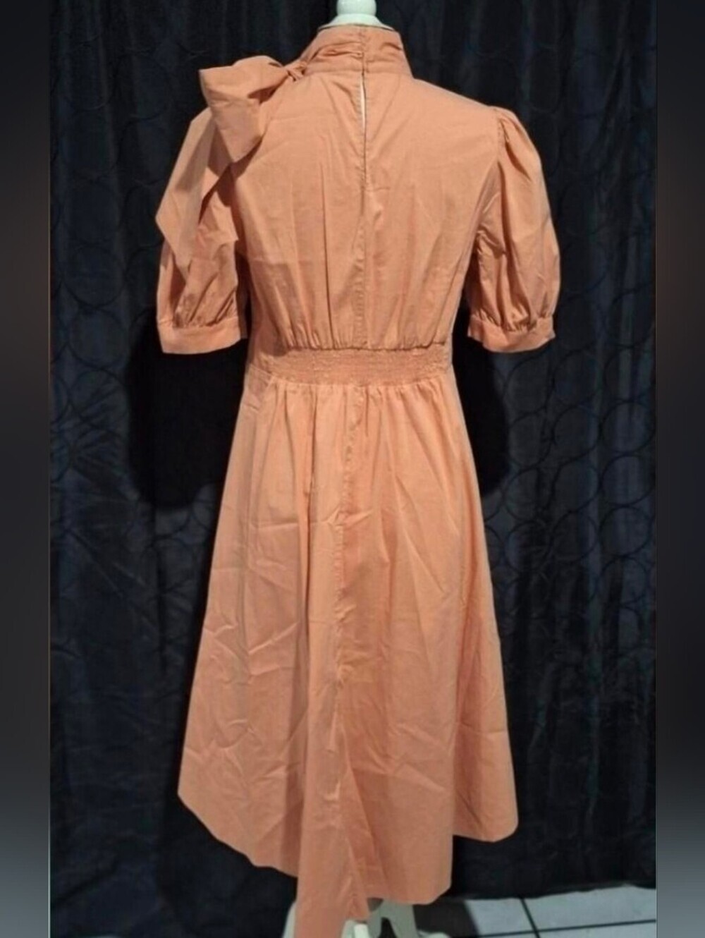 New York And Company Peach High-Low Tie-Neck Blouse - Picture 3 of 12